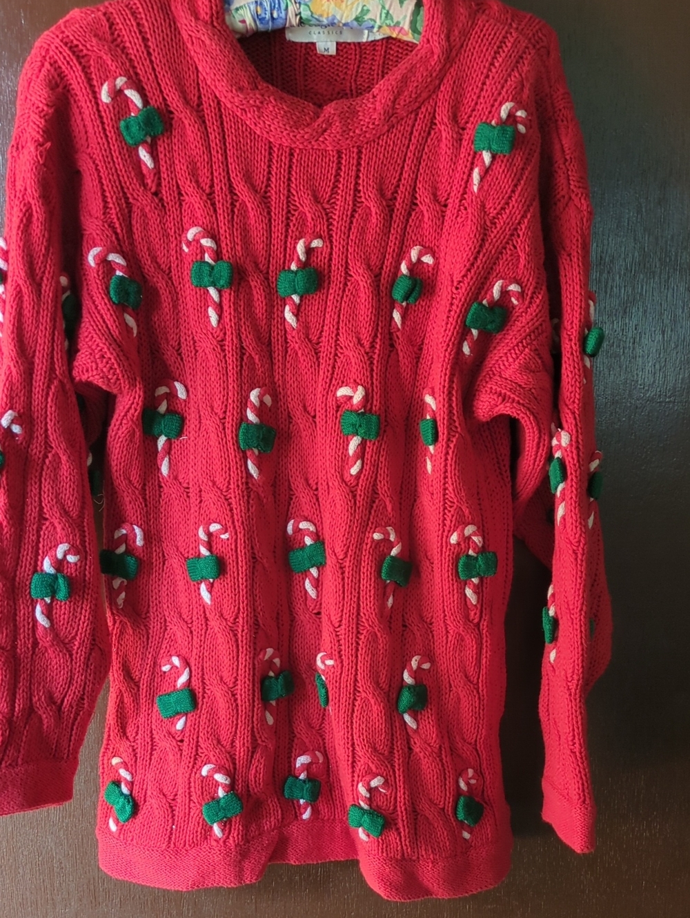 Festive Red Candy Cane Cable Knit Sweater Size M